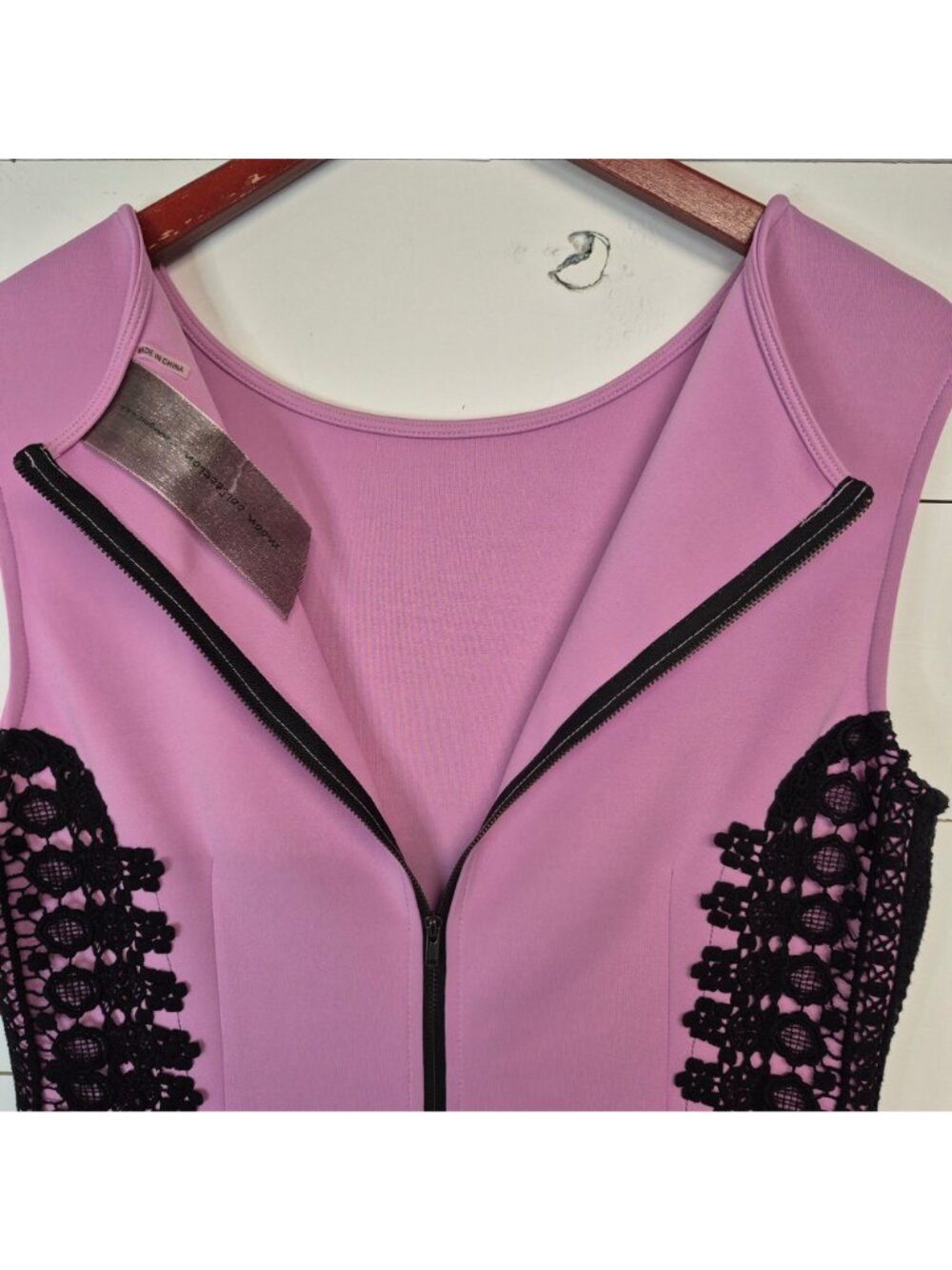 Moon Collection Women's Sleeveless Pink & Black Lace Panel Sheath Dress Size L - Picture 7 of 7